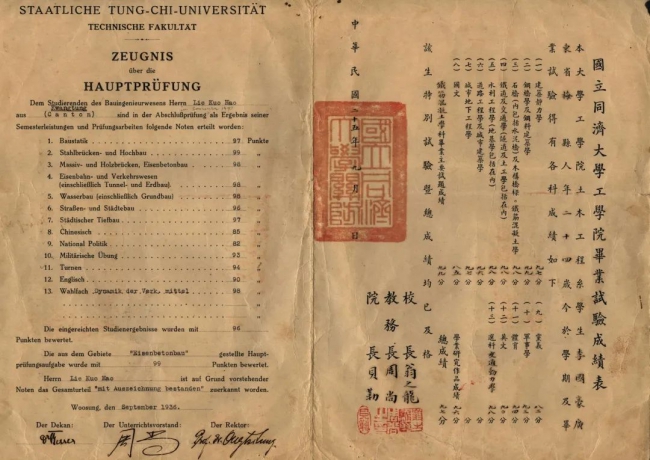 19-国立伟德国际1946工公司毕业试验成绩表（李国豪）